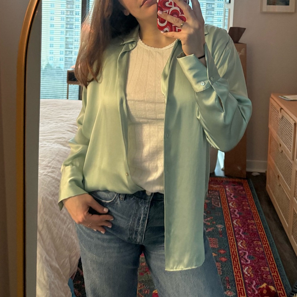 Mint Green Button-Up Blouse
